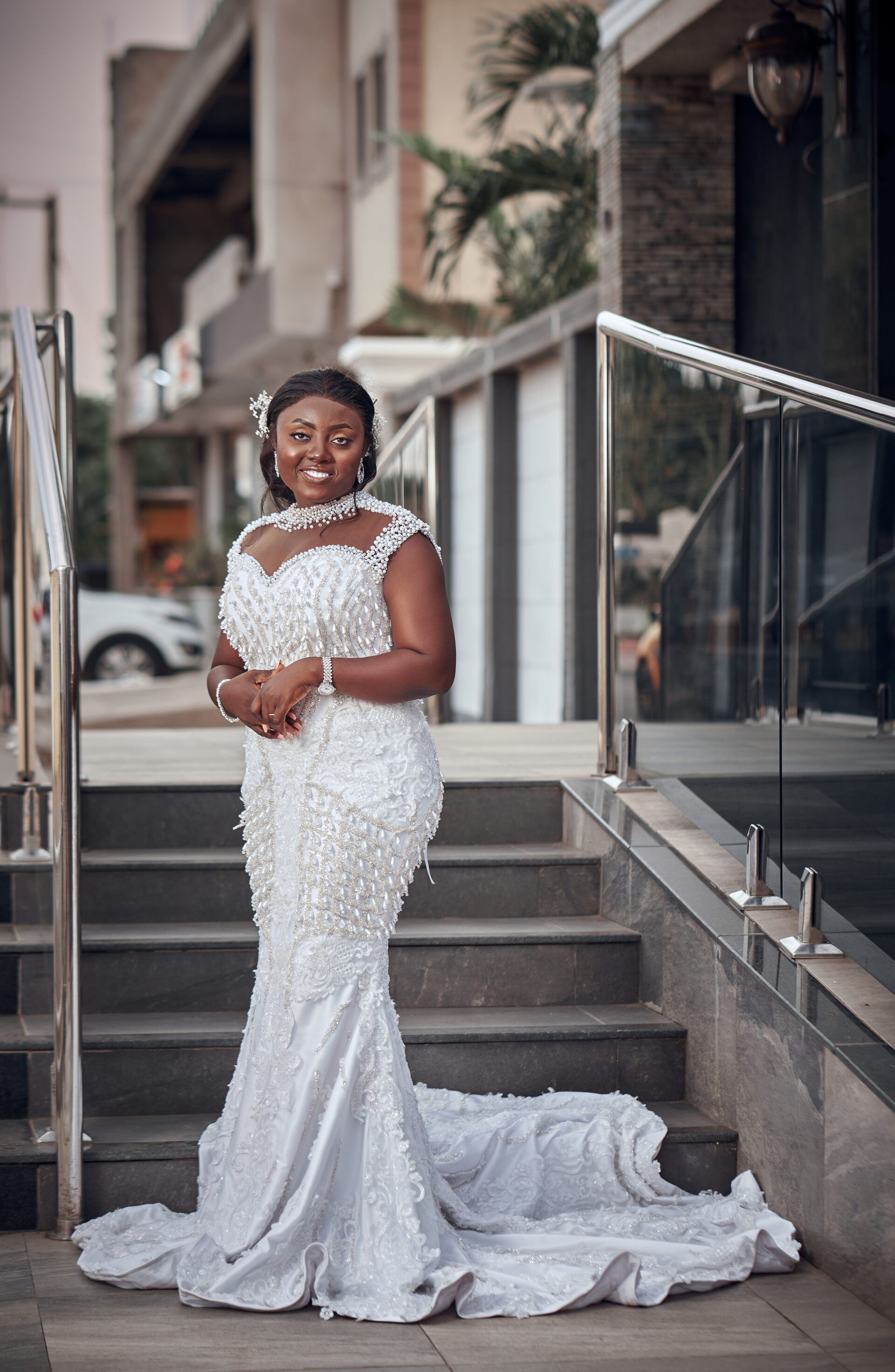 African Bride in Gorgeous flowing Wedding Dress